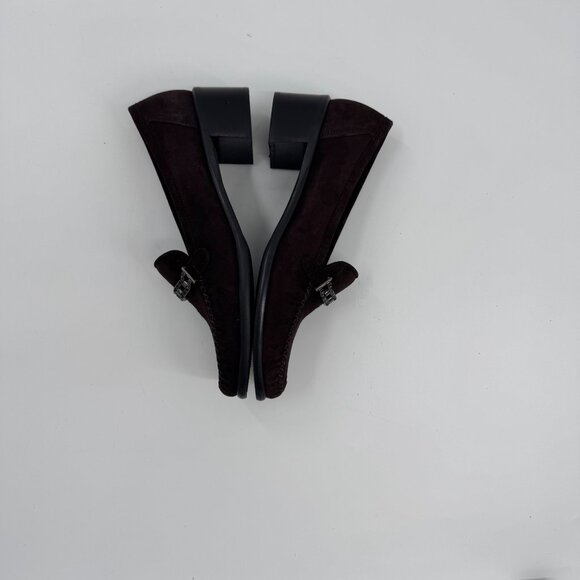 Stuart Weitzman Narrow Dark Brown Suede Loafers 7.5 AA With Chain Detail - Picture 6 of 9